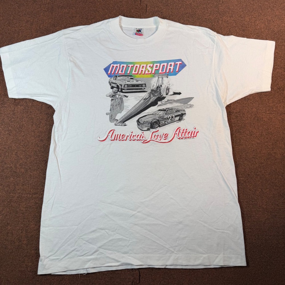 Fruit of the Loom Motorsport T Shirt Mens XL America's Love Affair Racing White